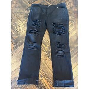 NWT Lucky & Blessed Black Jeans Women 24 Distressed Lace Grunge Goth Coquette